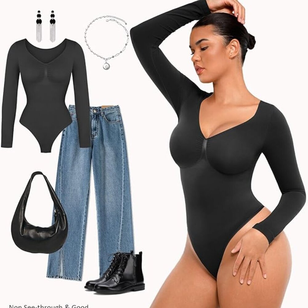 FeelinGirl Women's Long Sleeve Shapewear Bodysuit